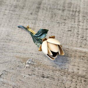 Sandor Enamel Flower Off White/Ivory Flower Pin Brooch